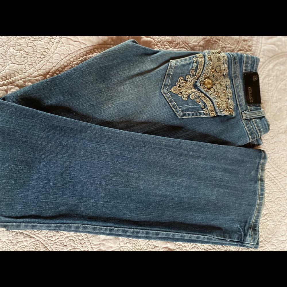 Grace in LA Blue Boot Cut Jeans with Embellished Back Pockets